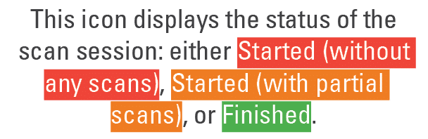 This icon displays the status of the scan session: either Started (without any scans), Started (with partial scans), ...