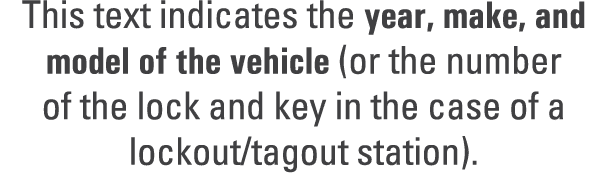 This text indicates the year, make, and model of the vehicle (or the number of the lock and key in the case of a lock...